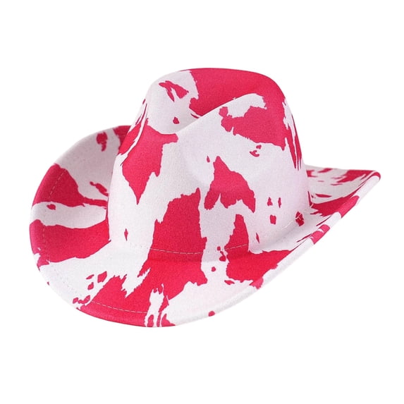 oqasdz Classic Cow Print Cowboy Hat Curled Wide Brim Hat for Party Festival Stage Performance Theme Event Dress‑Up Fashion Headwear