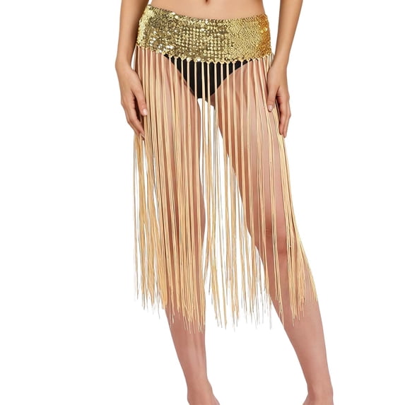 oqasdz Dance Low Waist Skirts for Women with Fringe Tassel Belt for Latin Belly Dance Practice Performance Stage Show Party Wear