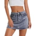 thumbnail image 1 of oqasdz Denim Skirts for Women Solid Color High Waist Slim Fitted with Rhinestone Design Bodycon Fahsion Elastic Waistband Mini Skirt, 1 of 4