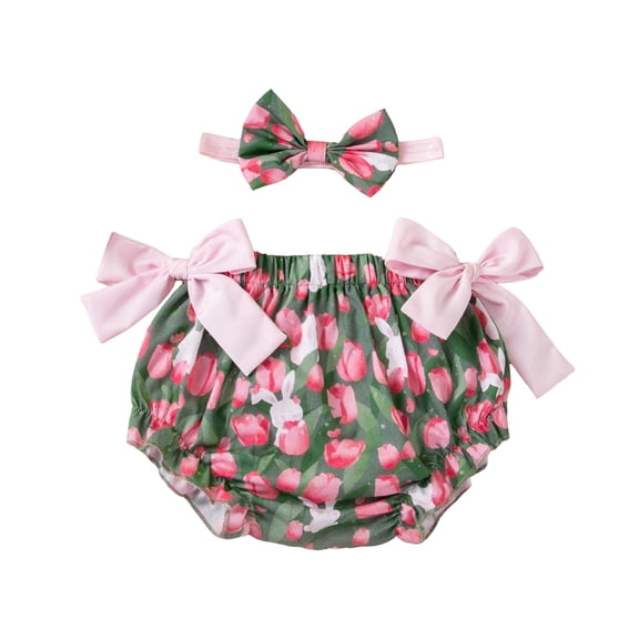 oqasdz Easter Baby Girl Outfit With Headband And Cover Cute Cartoon Egg Print 2 Piece Ensemble Loose Fit Casual Fashion Adorable Clothes Set