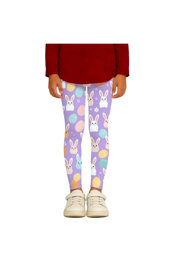 Easter Print Girls' Athletic Leggings Fashion Stretch Pants for Toddler Kids Playwear Loose Soft Casual Dailywear
