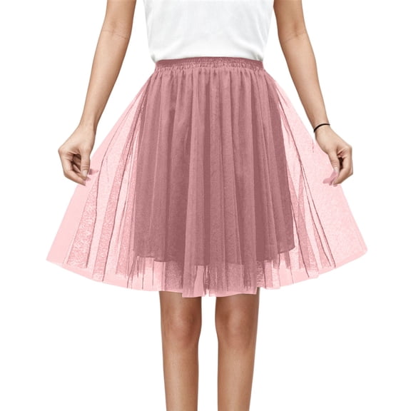 oqasdz Elegant Pleated Midi Skirts for Women with High Waist and Flowy Hem Festive and Party Evening Cute Princess Mesh Tutu Skirt