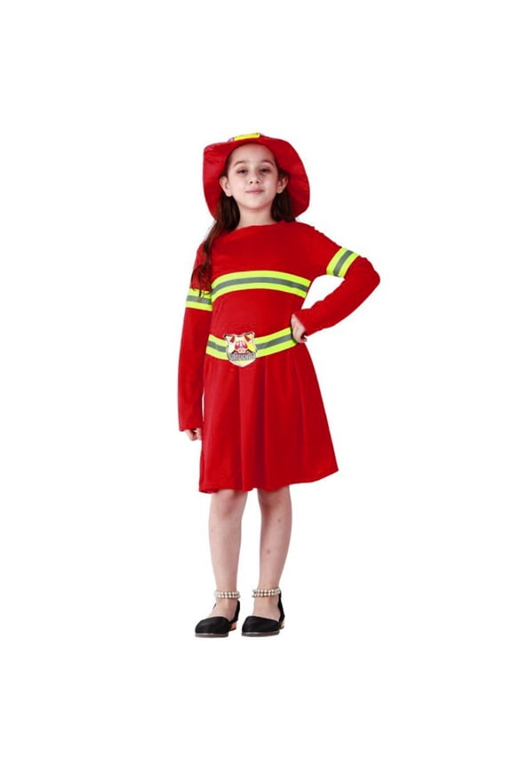 Fireman Children Girls Outfits Dress up 2 Piece Set with Cap School Accessories Campus Set for Party Holiday Wear
