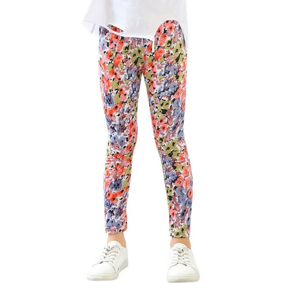 oqasdz Girls Ankle Length Leggings Flower Printing Child Kids Classic Stretchy Seamless Dance Sports Yoga Pants Size 4 Y-5 Y