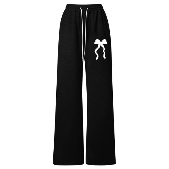 oqasdz Girls Bow Knot Straight Leg Cozy Pants with Back Pocket and Drawstring Athletic Sweatpants Loose Soft Casual Outdoor