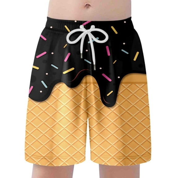 oqasdz Girls Boys Shorts Ice Cream Print Breathable Elastic Waist Swim Trunks with Drawstring Casual Beach Board Shorts Size 6 Y-7 Y