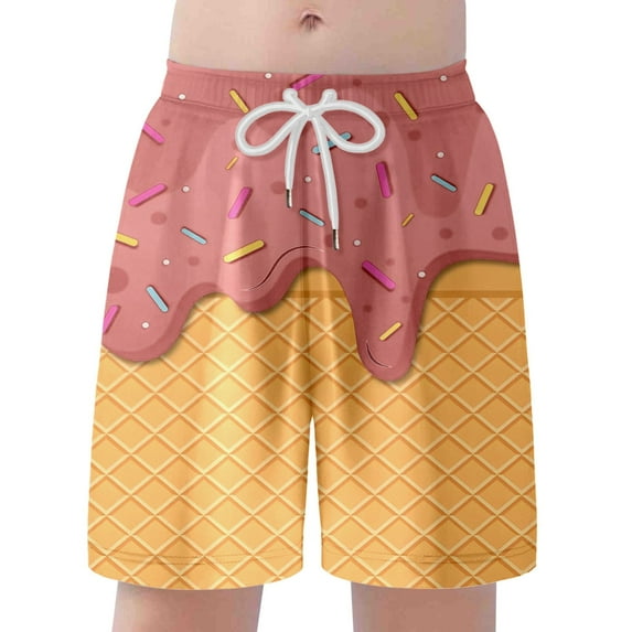 oqasdz Girls Boys Shorts Ice Cream Print Breathable Elastic Waist Swim Trunks with Drawstring Casual Beach Board Shorts Size 8 Y-9 Y