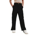thumbnail image 1 of oqasdz Girls Cargo Pants Solid Color Wide Leg Trousers with Utility Pocket for Kids Outdoor Activies Stretch Casual Comfort Daily Wear Size 14 Y-15 Y, 1 of 5