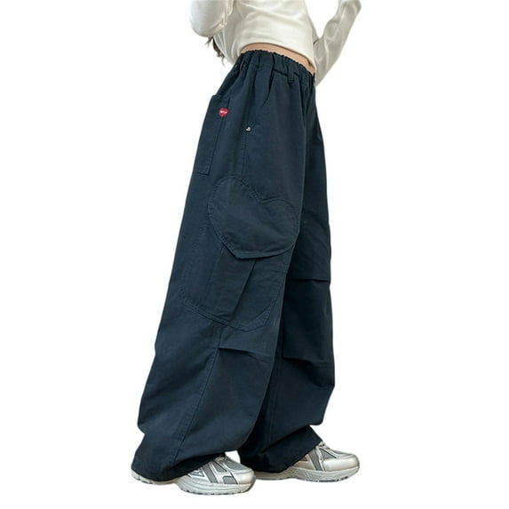 oqasdz Girls Cargo Pants with Heart Pockets Lined Winter Wide Leg Trousers for Toddler Kids Comfort Fit Casual Outdoor