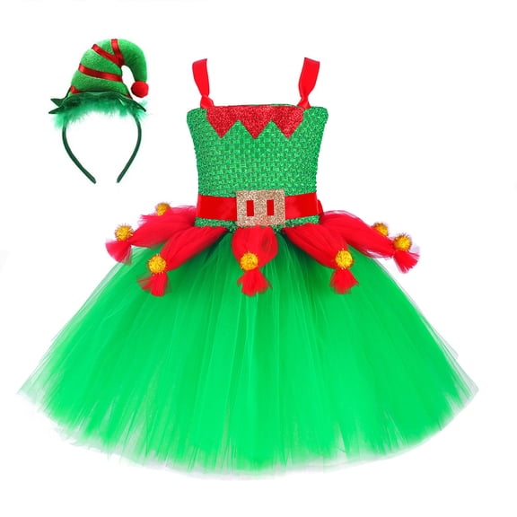 oqasdz Girls Christmas Dress Performance Party Sleeveless Elegant Holiday Tutu Dress Gown with Satin Bow and Sparkly for Festive Celebration Outfit