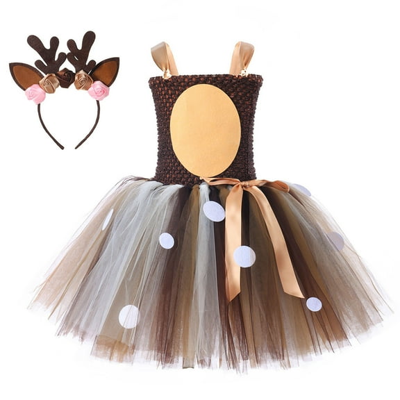 oqasdz Girls Christmas Dress Reindeer Tutu Dress for Girls Holiday Party Pageant Outfits and Play Tutu Outfit with Glitter Skirt