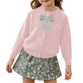 thumbnail image 1 of oqasdz Girls Clothes Kids Bow Prints Long Sleeve Button Down Cardigan Sweater with Rhinestones and Sequins Knitted Skirt Outfit Cozy Soft Lightweight Casual Stylish Playwear, 1 of 5