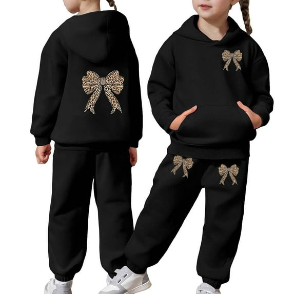 oqasdz Girls Clothes y2k Long Sleeve Sweatsuit with Bow Print Design Hoodies and Joggers Sweatpants Cute Outfit for Athletic Sports Loose Fit Casual Outdoor Activities Dailywear