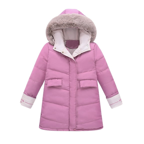 oqasdz Girls Coats Big Kids Long Sleeve Detachable Hooded Jackets with Pockets Thicken Warm Quilted Outerwear Top Coat Outwear Size 11 Y-12 Y