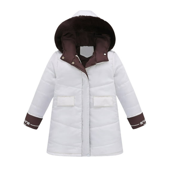 oqasdz Girls Coats Big Kids Long Sleeve Detachable Hooded Jackets with Pockets Thicken Warm Quilted Outerwear Top Coat Outwear Size 3 Y-4 Y