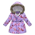 thumbnail image 1 of oqasdz Girls Coats Children Toddler Long Sleeve Cartoon Print Quilted Hooded Warm Outerwear Fall Winter Top Coat Outwear Size 2 Y-3 Y, 1 of 3