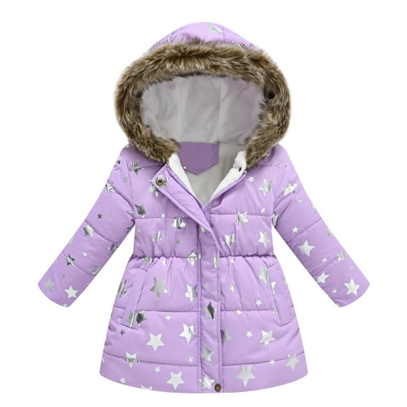 oqasdz Girls Coats Children Toddler Long Sleeve Cartoon Print Quilted Hooded Warm Outerwear Fall Winter Top Coat Outwear Size 3 Y-4 Y