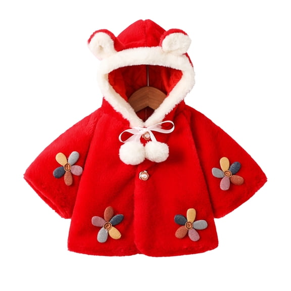 oqasdz Girls Coats Fall Winter Colorful Flower Prints Hooded Warm Outerwear Soft Comfortable Fabric Top Coat Outwear Size 18 M-24 M