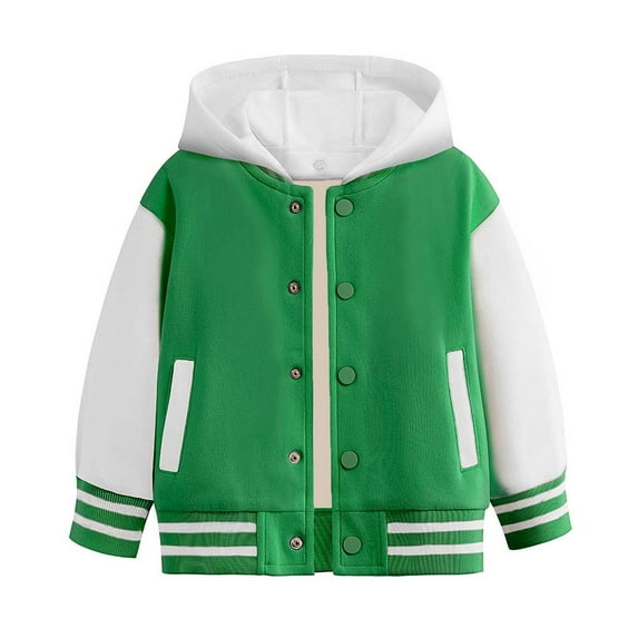 oqasdz Girls Coats and Jackets Boys Spring Fall Long Sleeve Color Block Baseball Jacket Hooded Outerwear Comfortable Top Coat Outwear Size 1 Y-2 Y