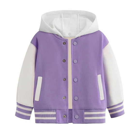 oqasdz Girls Coats and Jackets Boys Spring Fall Long Sleeve Color Block Baseball Jacket Hooded Outerwear Comfortable Top Coat Outwear Size 5 Y-6 Y