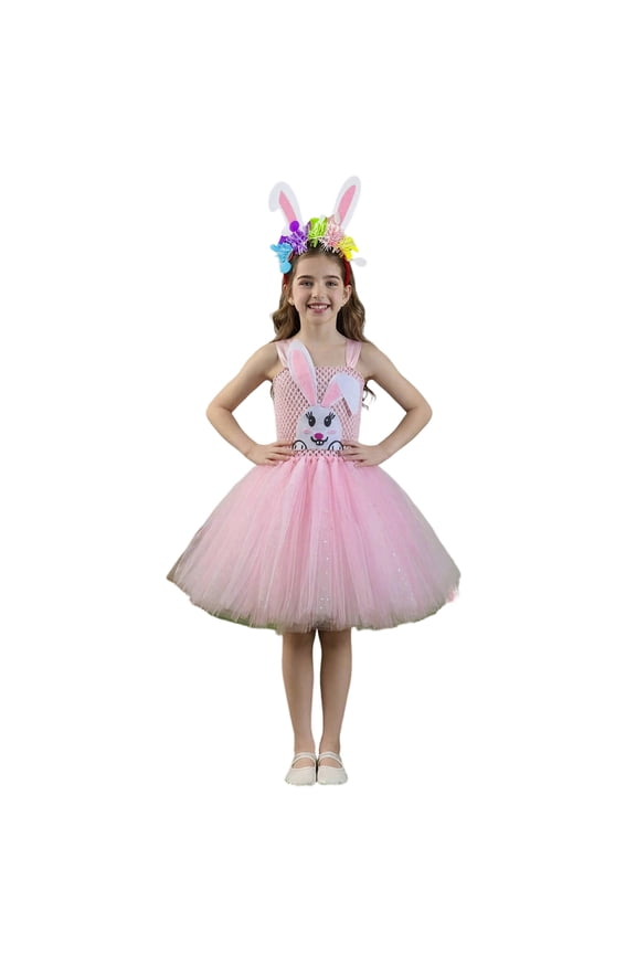 Girls Dresses Easter Bunny Nesh Tutu Gown Fairy Festival Celebration Stage Performance Outfit Pageant Prom Dress