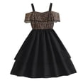 thumbnail image 1 of oqasdz Girls Dresses Fashion Kids Straps Off Shoulder Tiered Ruffled Leopard Print Patchwork Formal Gown Holiday Party Dress, 1 of 7