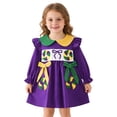thumbnail image 1 of oqasdz Girls Dresses Flowy Long Sleeve Pleated Lapel Cute Prints for Toddler Kids Twirl Dance Gown Festival Holiday Party Dress, 1 of 7