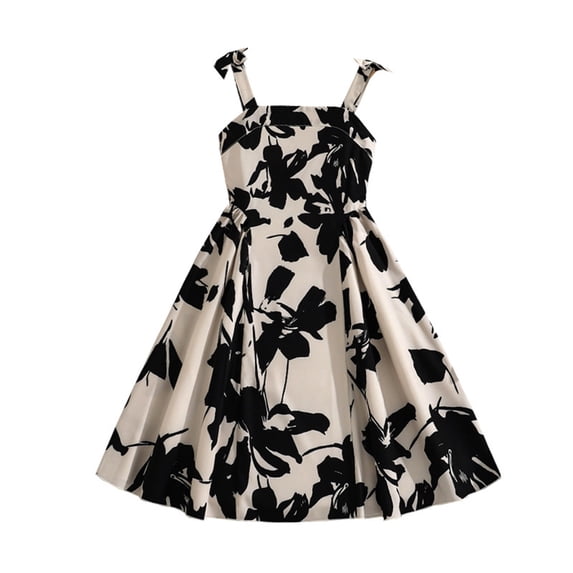 oqasdz Girls Dresses Kids Floral Print High Waist Elegant Sleeveless Strap Sundress Summer Casual Party Wedding Dress