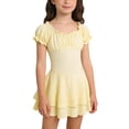 thumbnail image 1 of oqasdz Girls Dresses Kids Summer Short Sleeve Square Neck Ruffle Solid Color Slim Mini Sundress Casual Pageant Prom Dress, 1 of 7