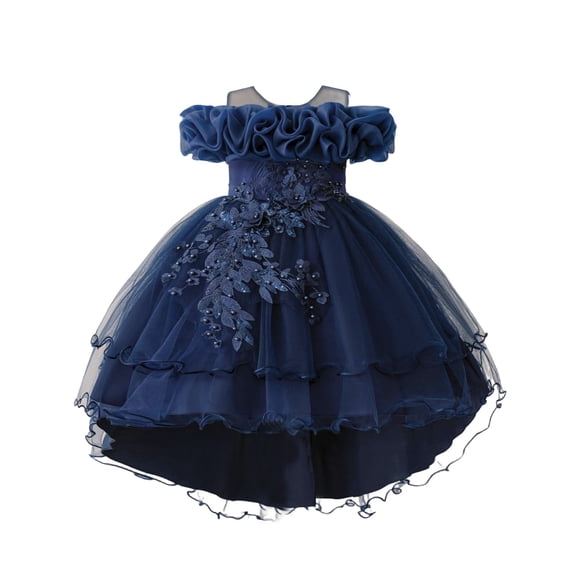 oqasdz Girls Dresses Satin with Puffed Sleeves Ruffle Lace Solid Color High Waist for Birthday Formal Evening Holiday Party Dress