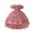 thumbnail image 1 of oqasdz Girls Dresses Satin with Puffed Sleeves Ruffle Lace Solid Color High Waist for Birthday Formal Evening Pageant Prom Dress, 1 of 7