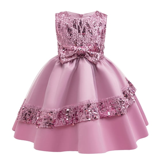 oqasdz Girls Dresses Sleeveless with Bow and Sequin Details Summer Gown for Performance Tutu Outfit Holiday Party Dress