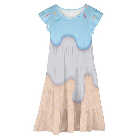 oqasdz Girls Dresses with Ice Cream Print Flowy Sleeveless Casual Playful Dress for Toddler Kids Party and Outdoor Activities Summer Dress