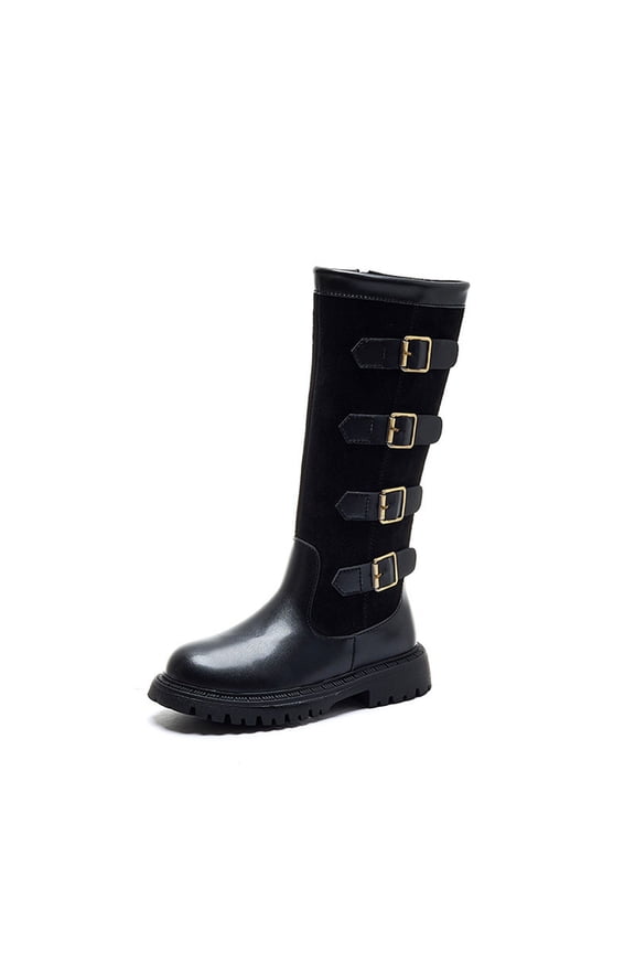 Girls Fall Winter Boots Fashion Mid Calf Lined Warm Shoes Non Sole Booties and Toddler Youth Princess Boots Size 4 Y-4.5 Y