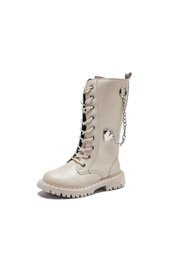 Girls Fall Winter Boots Mid Calf Warm Lined Snow Combat Boots and Toddler Kids Shoes Stylish Trade Princess Boots Size 4 Y-4.5 Y