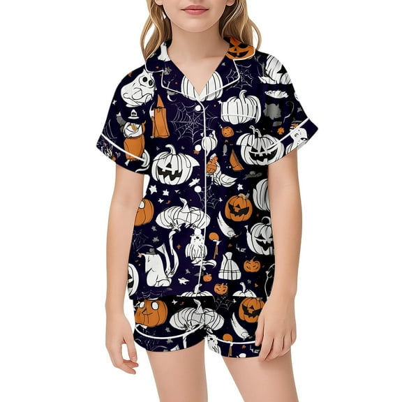 oqasdz Girls Halloween Pajama Set Soft Printed Silk Like Sleepwear Outfit For Toddler And Kids Comfortable Party/2-3 Years