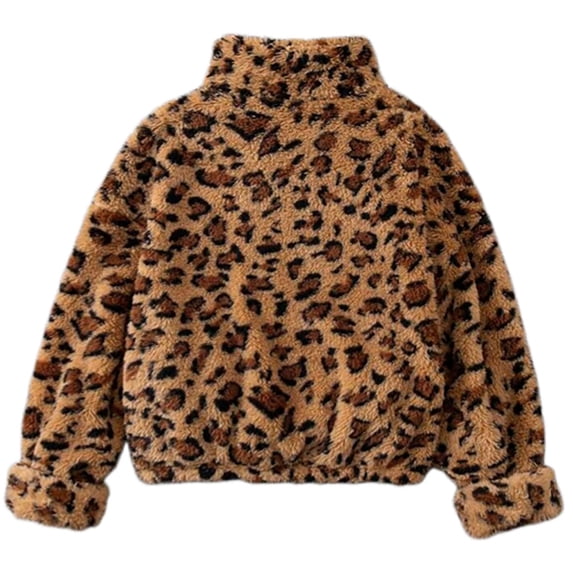 oqasdz Girls Jacket Cozy Winter Coat Leopard Print Long Sleeve Warm Soft Lined Outerwear Jackets for Girls Kids Outerwear Casual Outdoor
