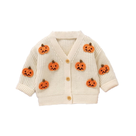 oqasdz Girls Jacket Halloween Knitted Cardigan Jacket with 3D Pumpkin Design Long Sleeve Front Open Coat for Fall Winter Casual Daily Wear