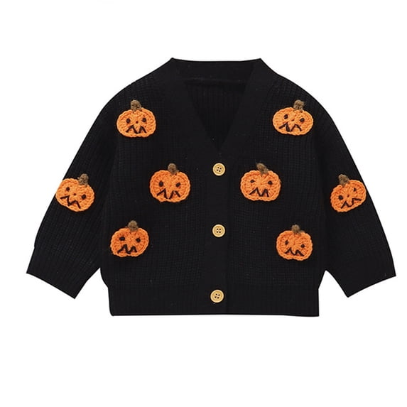 oqasdz Girls Jacket Halloween Knitted Cardigan Jacket with 3D Pumpkin Design Long Sleeve Front Open Coat for Fall Winter Casual School