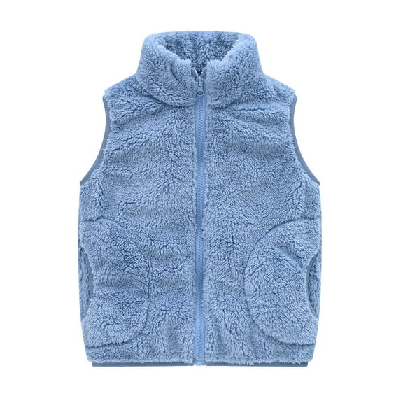 oqasdz Girls Jackets Big Kids Leisure Solid Color Warm Vest with Pocket Stand Collar Zipper Plush Sweater Top Coat Outwear Size 18 M-24 M