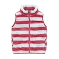 thumbnail image 1 of oqasdz Girls Jackets Big Kids Leisure Warm Striped Vest with Pocket Stand Collar Zipper Plush Sweater Top Coat Outwear Size 2 Y-3 Y, 1 of 3