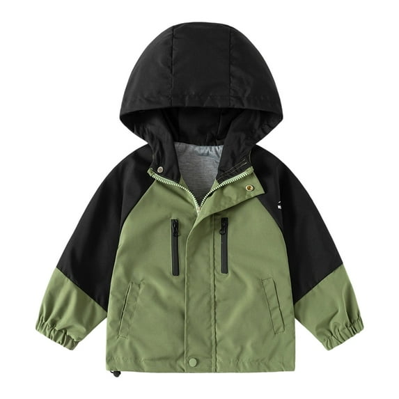 oqasdz Girls Jackets Boys Color Block Fall Winter Hooded Jacket Trench Coat Casual Outerwear Fashionable Top Jacket Outwear Size 2 Y-3 Y