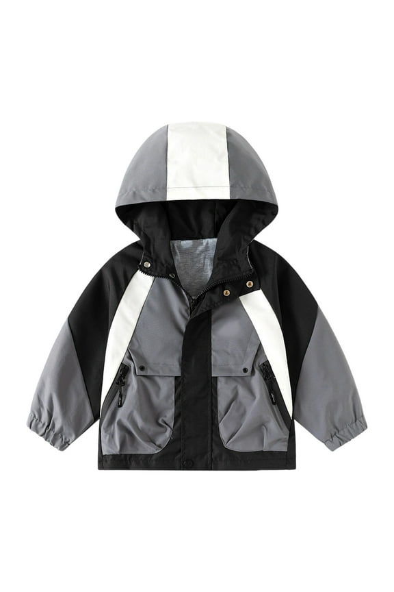 Girls Jackets Boys Color Block Fall Winter Hooded Jacket Trench Coat Casual Outerwear Fashionable Top Jacket Outwear Size 6 Y-7 Y