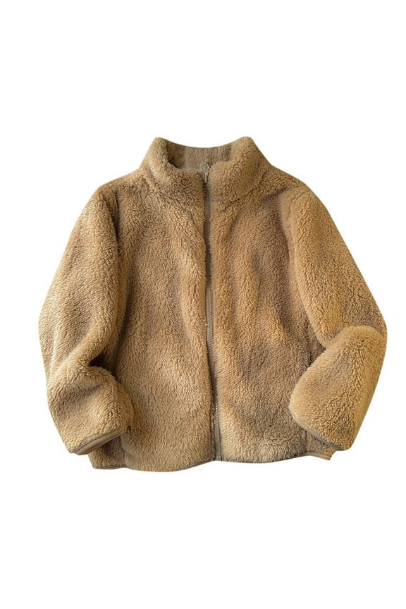 Girls Jackets Boys Girls Stand Collar Solid Color Simple Soft Polar Warm Outerwear New Comfortable Top Coat Outwear Size 2 -3