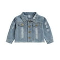 thumbnail image 1 of oqasdz Girls Jackets Children Fashion Denim Fall Small Children Long Sleeve Turn Down Collar Distressed Single Button Top Coat Outwear Size 2 Y-3 Y, 1 of 7