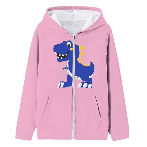 oqasdz Girls Jackets Children Long Sleeve Cartoon Prints Hooded Coat Open Front Full Zip Cardigan with Pocket Comfortable Top Jacket Outwear Size 11 Y-12 Y