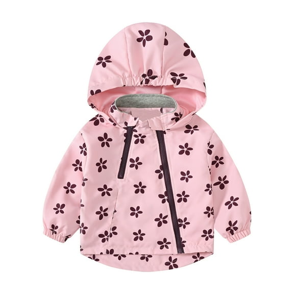 oqasdz Girls Jackets Children Long Sleeve Full Printing Versatile Trench Hooded Coat Fashionable Comfortable Top Jacket Outwear Size 3 Y-4 Y