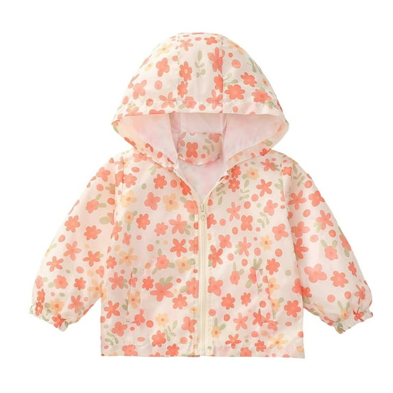 oqasdz Girls Jackets Children Long Sleeve Hooded Print Versatile Trench Coat Jacket Lightweight Comfortable Top Jacket Outwear Size 2 Y-3 Y