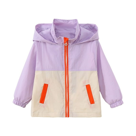 oqasdz Girls Jackets Children Long Sleeve Lightweight Hooded Color Block Versatile Trench Coat Comfortable Top Jacket Outwear Size 4 Y-5 Y