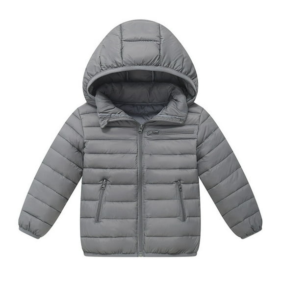 oqasdz Girls Jackets Children Solid Color Long Sleeve Thicken Hooded Zipper Quilted Jacket Warm Comfortbale Top Coat with Pocket Outwear Size 5 Y-6 Y